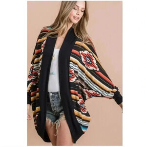 🇺🇸BOGO🆓-Multicolor Aztec Print Dolman Sleeve Open Front Cardigan